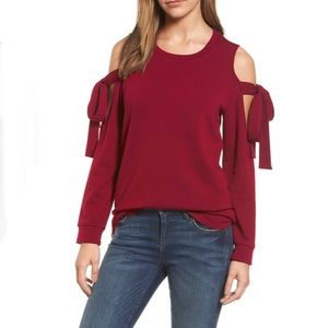 Pleione Cold Shoulder Tie Sleeve Sweatshirt